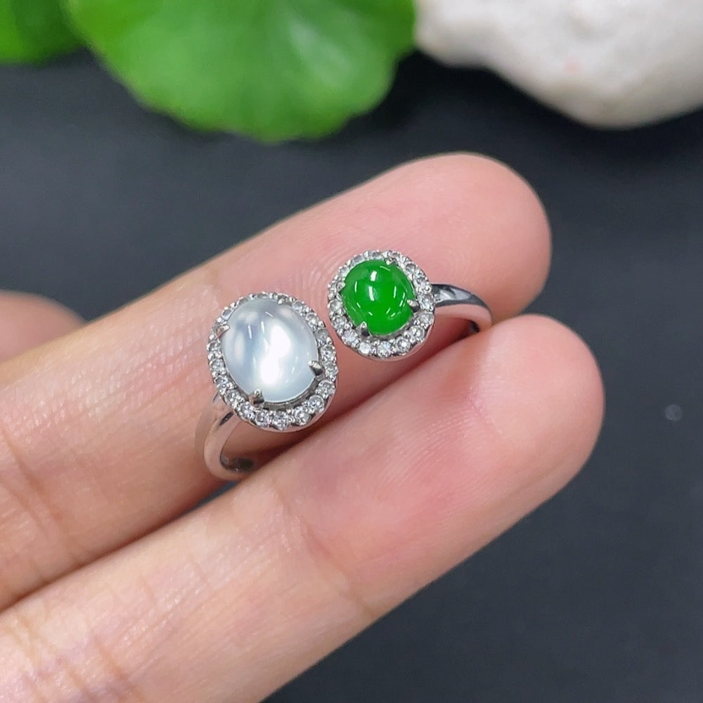 Jadeite Ring 18k with Diamond Size 18 Total Weight Approx. 2.55g