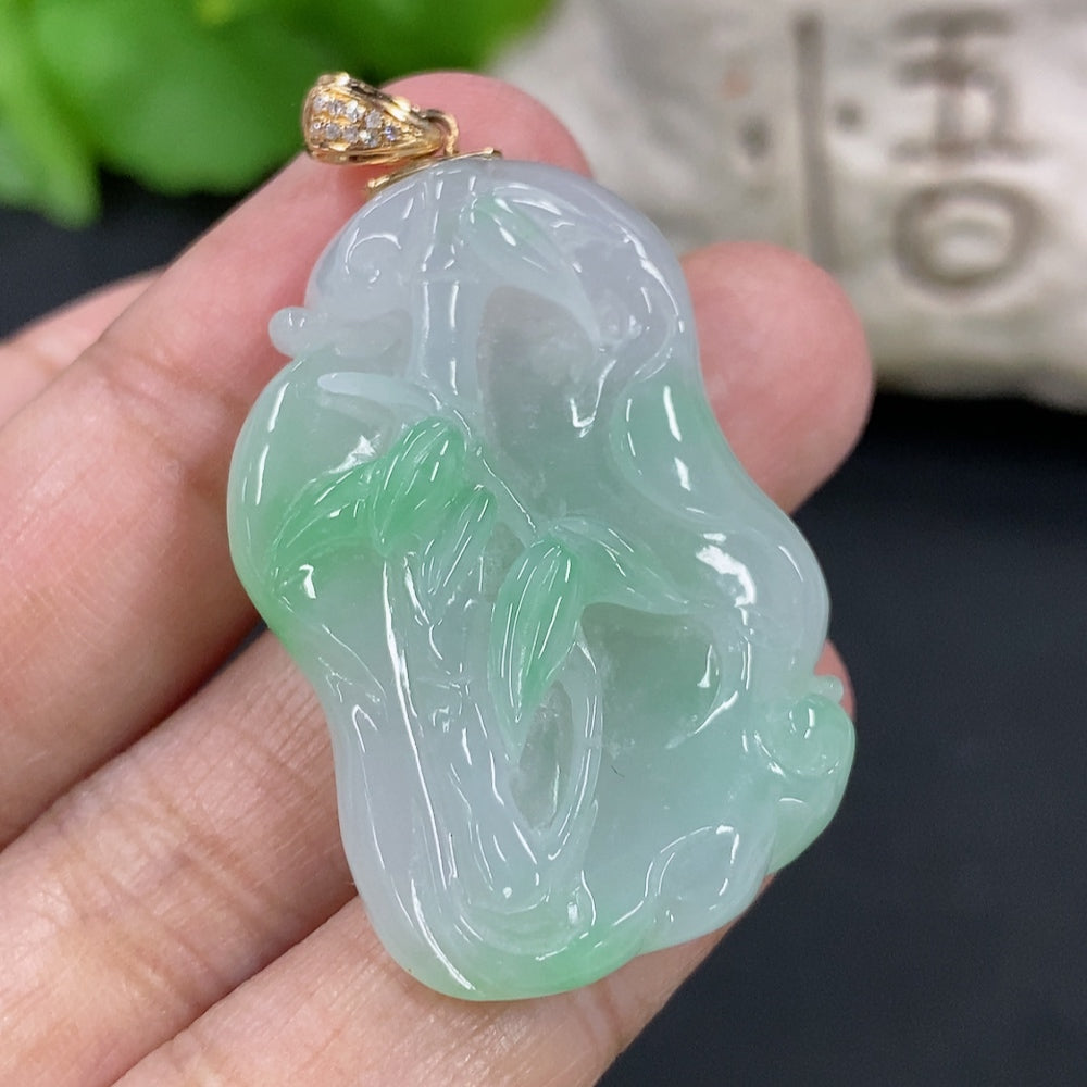 Jadeite Ascending Node Pendant, Total Weight Approx. 12.88g, 18K Gold Clasp, Diamond Accents