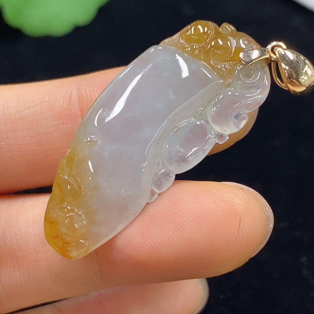 Huiliu Jadeite Fu Gua pendant featuring green jade with carved details, certified by Huiliu, displayed against a neutral background.