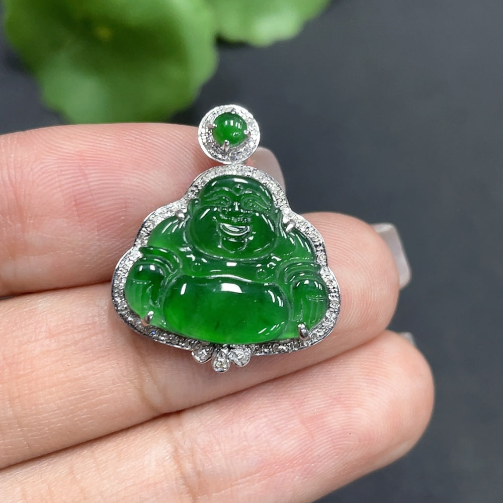 Jadeite Inlaid Buddha Pendant 18k Total Weight Approx. 2.75g