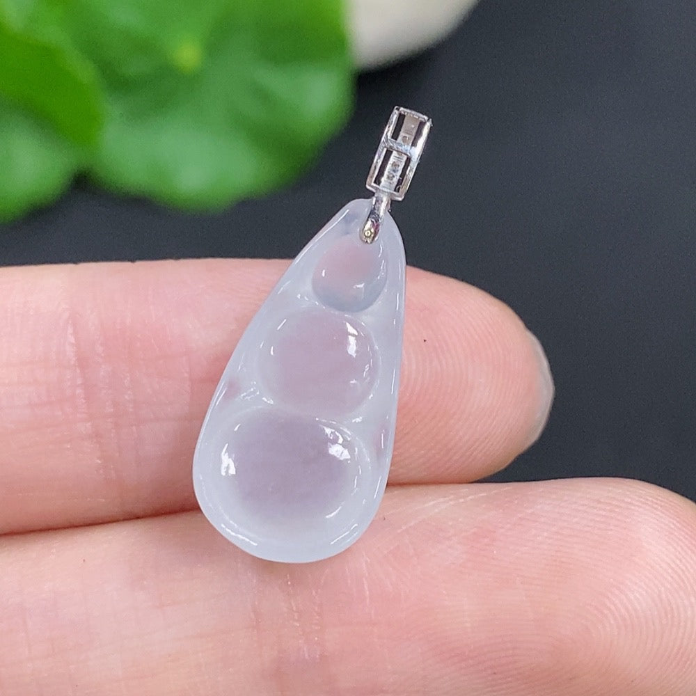 Jadeite Lucky Bean Pendant Unmarked 18K Gold with Diamond Accents Total Weight Approx. 2g