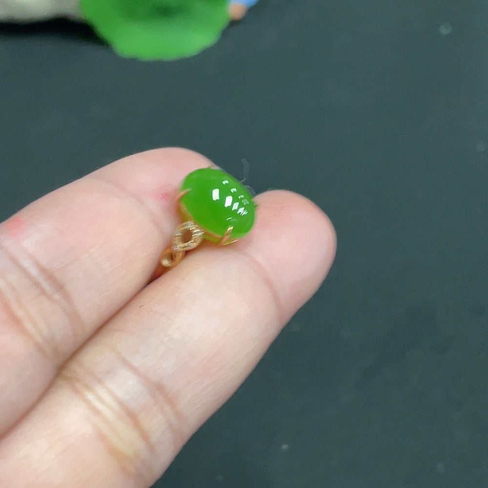 Hetian Jade Inlaid Ring . with Diamond Accents | Huiliu Certified