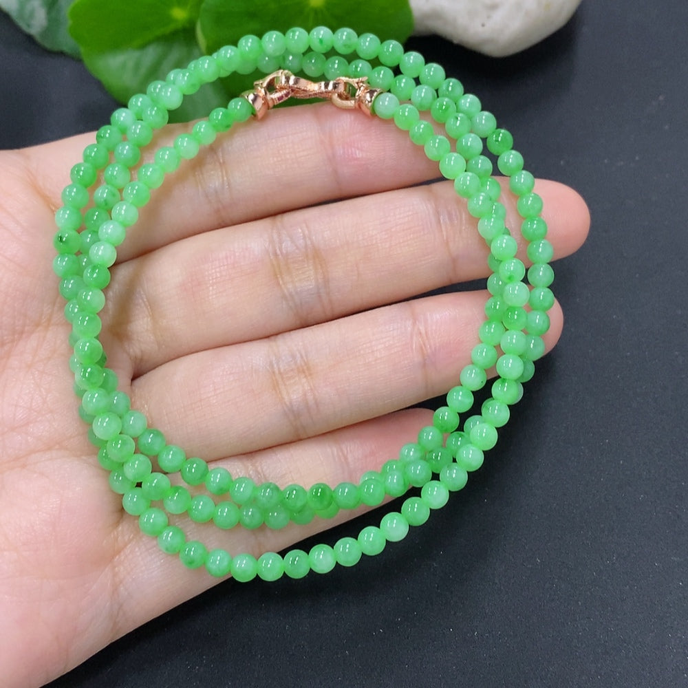 Jadeite Bead Necklace Approx. 3.5mm Non-Gold
