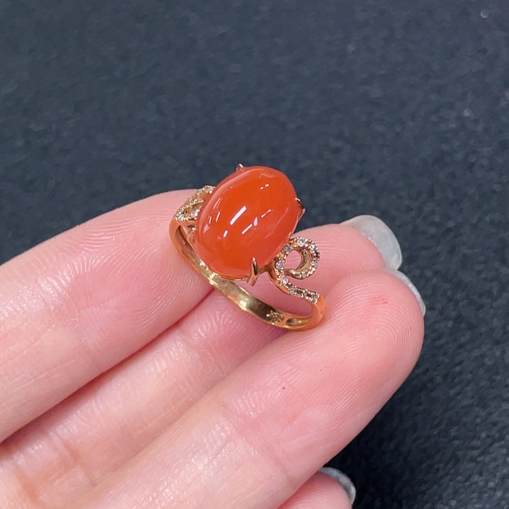 Southern Red Agate Ring with Diamond Accents, 18K Gold