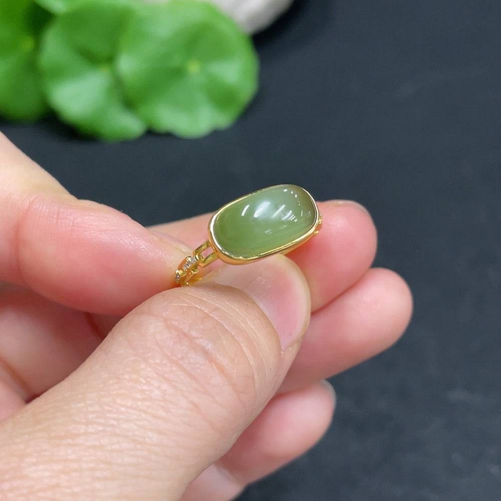 Huiliu Jade ring with diamond accents, featuring Hetian jade inlay and certified craftsmanship, elegant jewelry for special occasions.