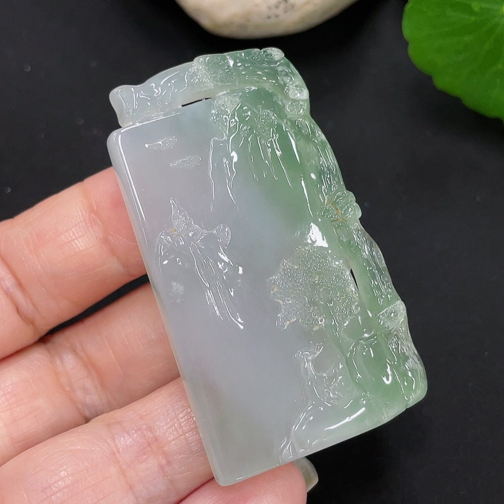 Jadeite Landscape Pendant, Total Weight Approximately 25.5g