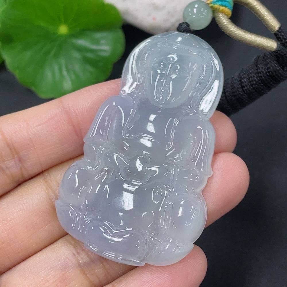 Huiliu Jadeite Pendant featuring Guanyin figure with rope, crafted from green jade for spiritual and decorative purposes.