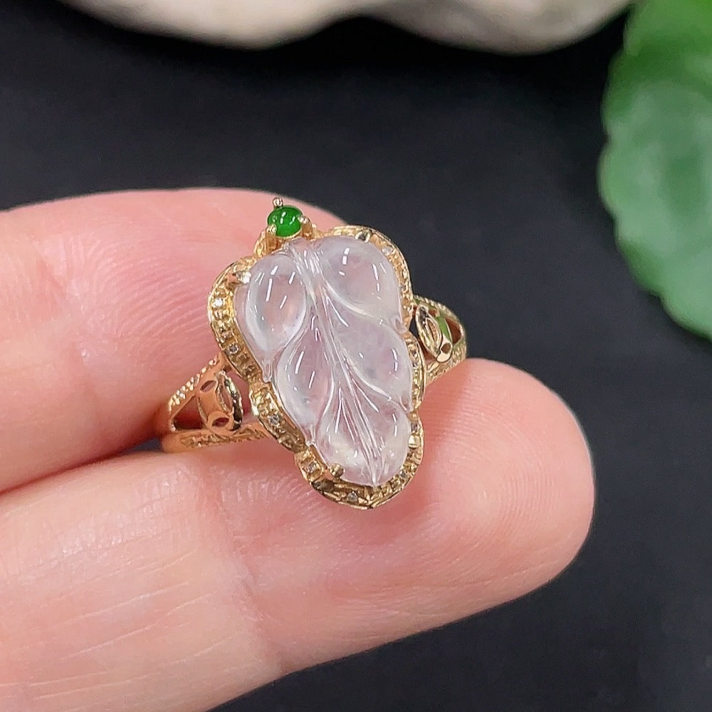 Jadeite Inlaid Ring Size 14 18K Gold Total Weight Approx. 2.2g (Non-Diamond)