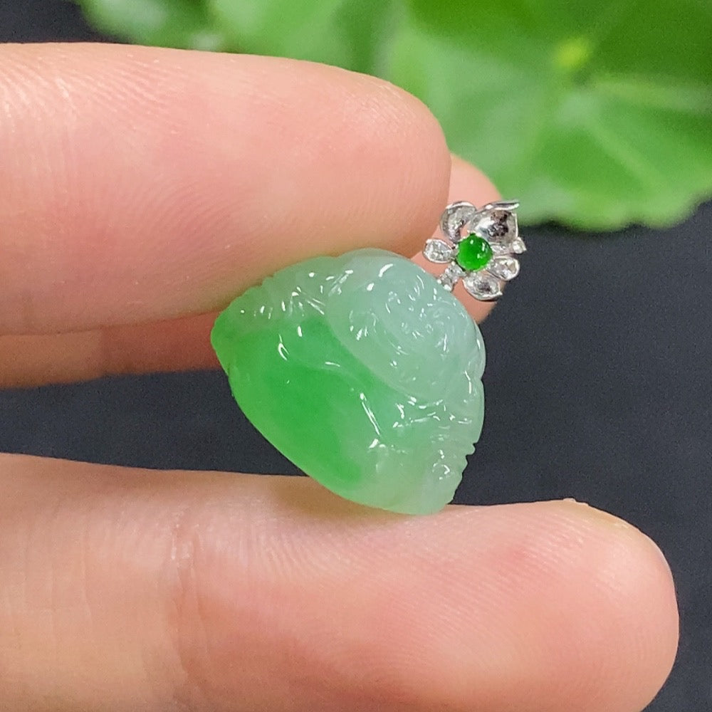 Jadeite Buddha Pendant with 18k Diamond Accents