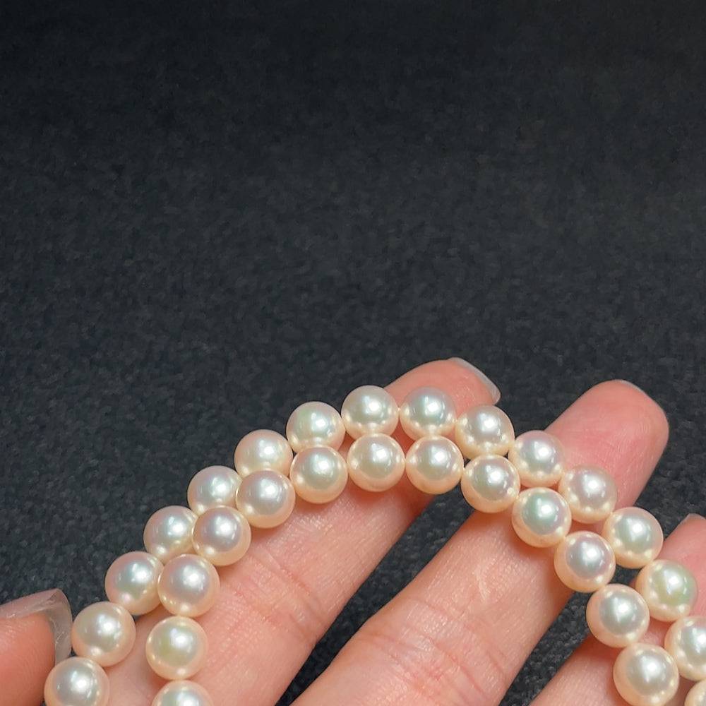 Seawater pearl necklace featuring 6.8mm pearls from HUILIU HQ, non-gold, weighs about 29.84g, with a close-up of the necklace.