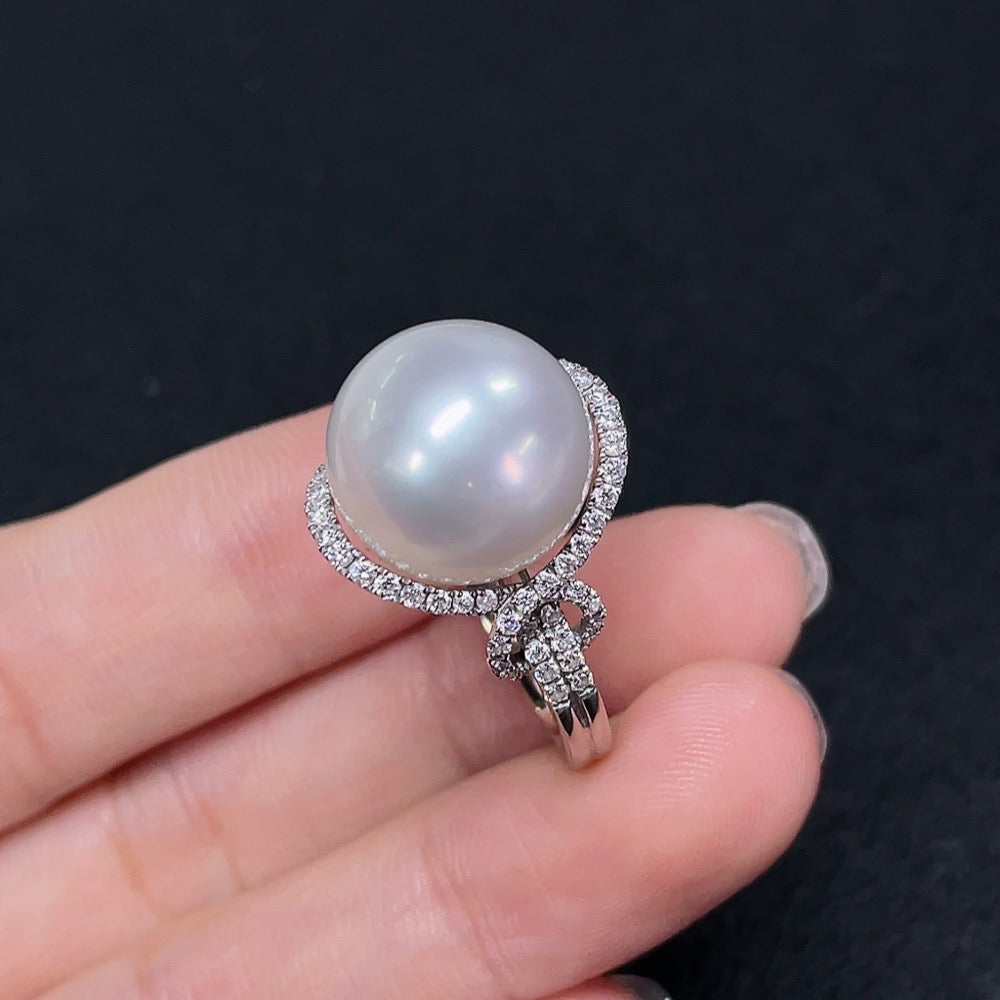 Seawater Pearl Ring with Diamond Accents, 18K Gold, Approx. 13.5mm