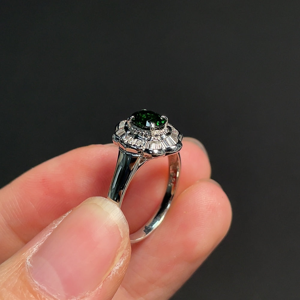 Garnet Ring Pt900 with Diamond, Total Weight Approx. 5.64g, Size 15