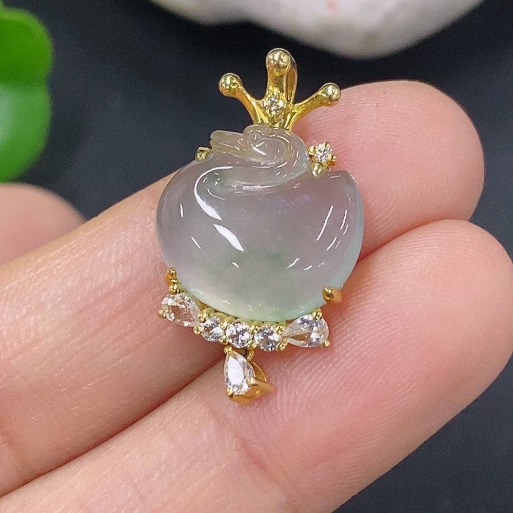 Huiliu Jadeite pendant with inlay, featuring smooth green jade and intricate craftsmanship, on a black cord.