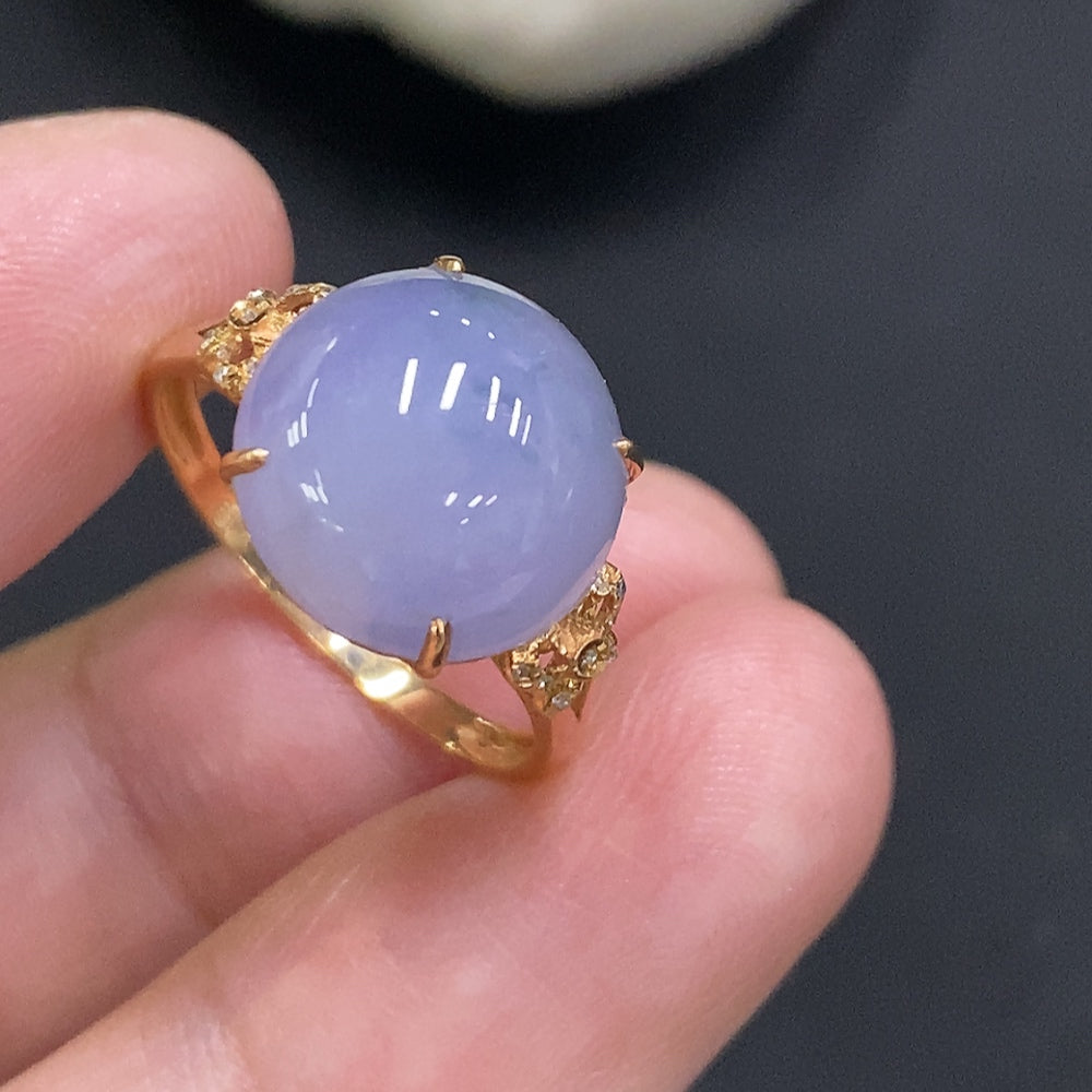 Jadeite Cabochon Solitaire Ring . (Accented with Diamonds) | Huiliu Certified