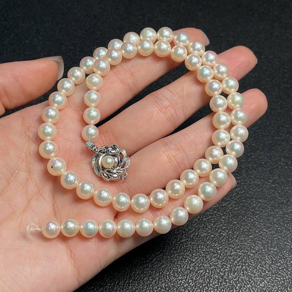 HUILIU HQ seawater pearl necklace with 6.8mm creamy pearls, non-gold, total weight 29.84g, elegant jewelry accessory