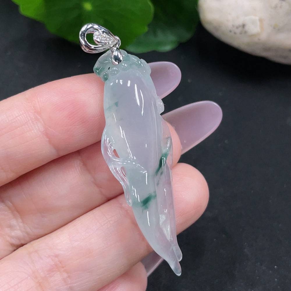 Jadeite auspicious life pendant in 18k gold with diamond inlay, weighing about 9g, from HUILIU HQ, showcasing intricate craftsmanship.