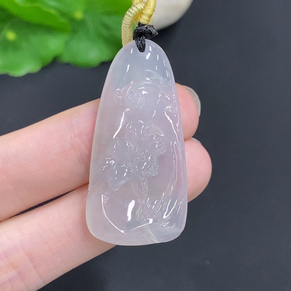 Jadeite Flower of Wealth and Honor pendant from HKHQ, featuring a detailed green jade pendant with floral design.