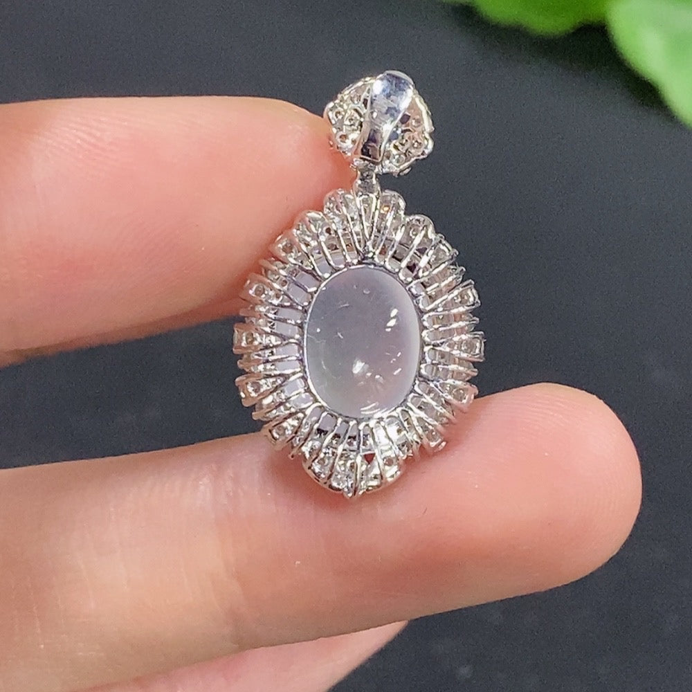 Jadeite Cabochon Pendant with 18k Gold and Diamond Accents, Total Weight Approximately 3.33g