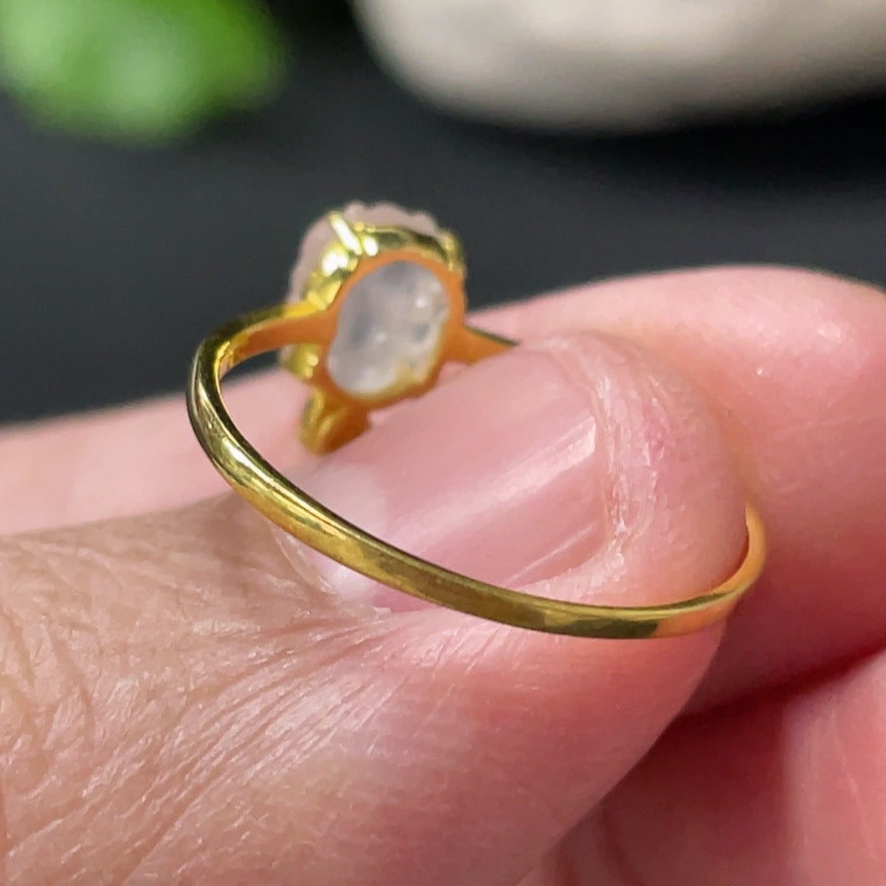 Jadeite Cabochon Solitaire Ring with 18K Gold Setting, Size 13, Total Weight Approx. 1.08g, Accented with Diamonds