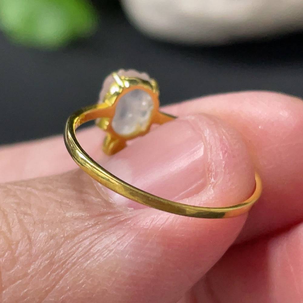 Jadeite cabochon solitaire ring with 18K gold setting, accented with diamonds, size 13, from HUILIU HQ.