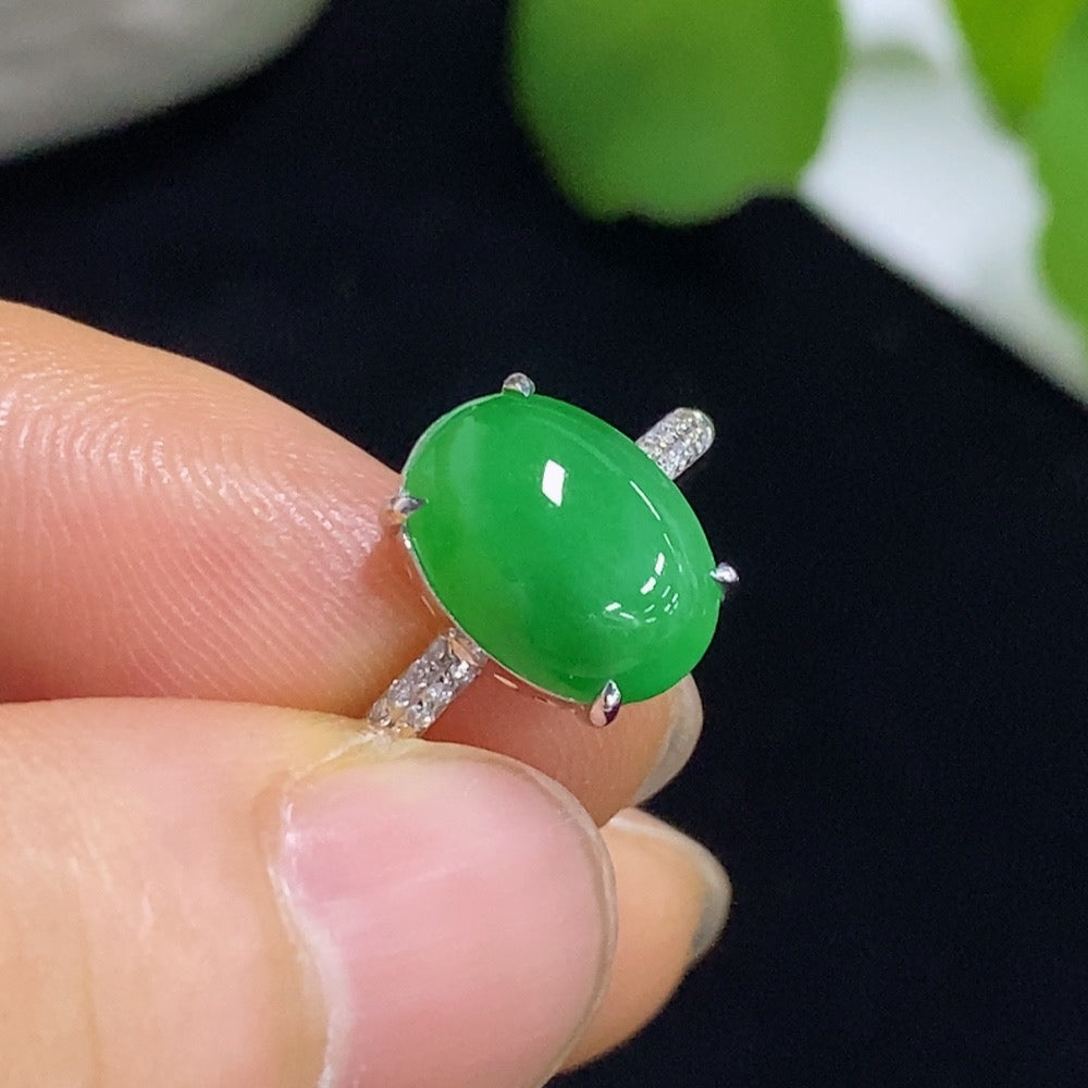 Jadeite Cabochon Ring with 18K Gold and Diamond Accents