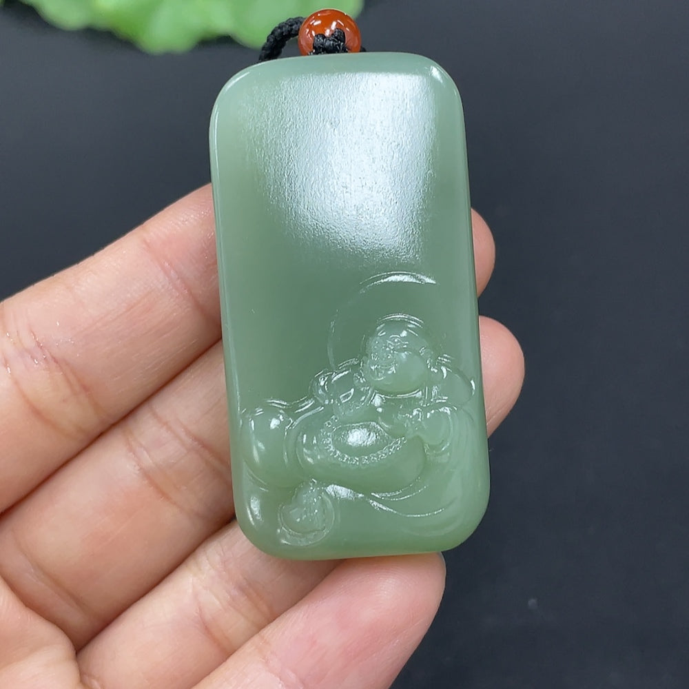Hetian Jade Jasper Pendant Buddha Total Weight (Including Rope) Approx. 27.9 with Non-Hetian Jade Beads
