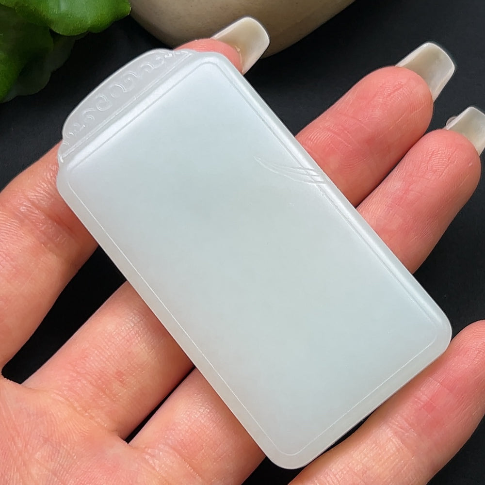 HKHQ Hetian Jade plain pendant necklace, approximately 51.82g, showcasing smooth, polished jade gemstone on a delicate chain.