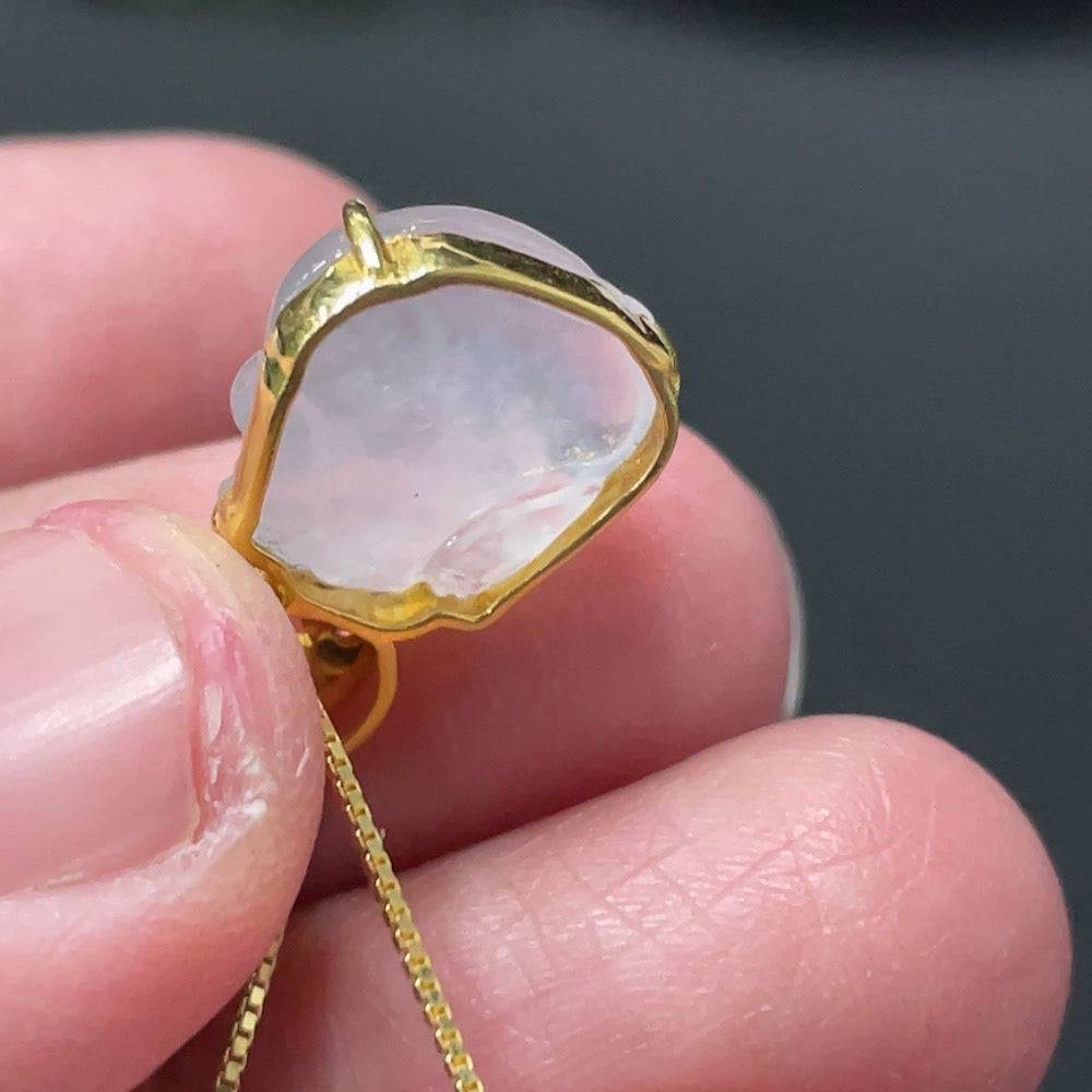 Jadeite Pi Xiu pendant with diamond accents, 18k gold inlay, crafted by HUILIU HQ, weighs approx. 1.7g, chain not included