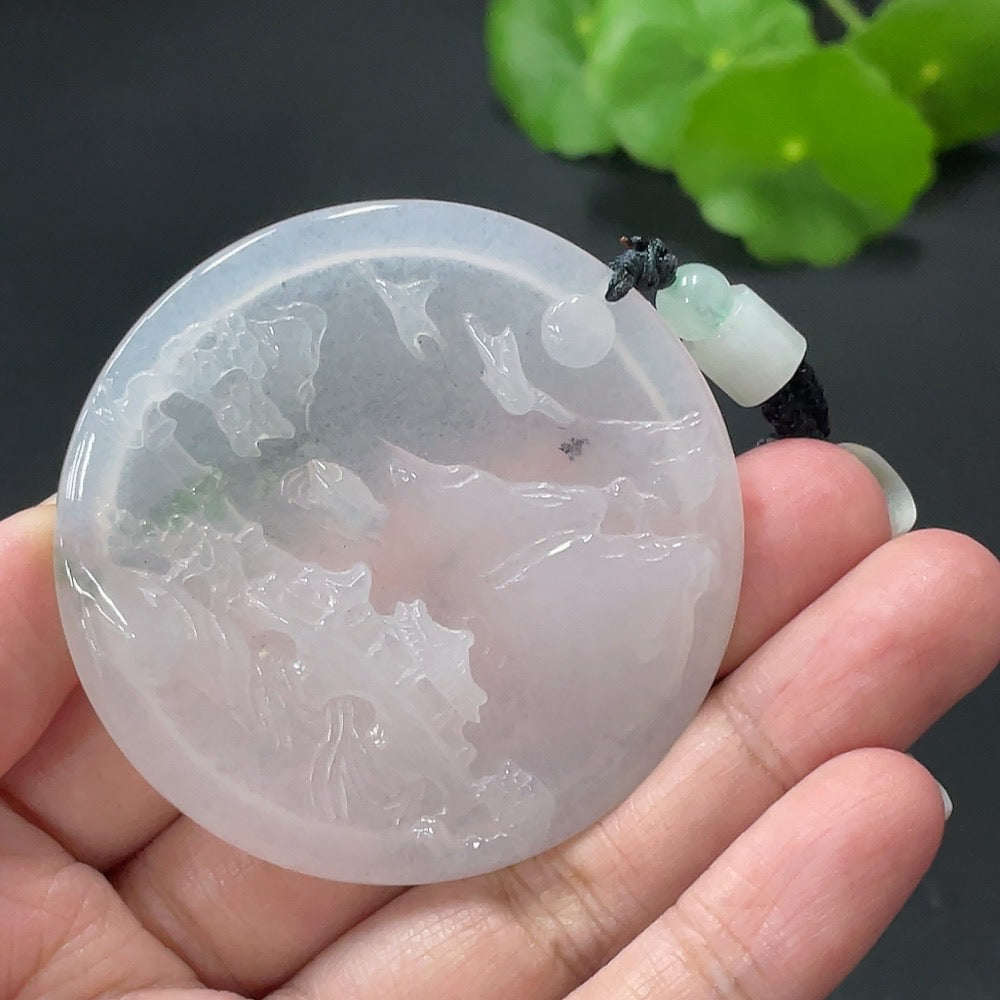 JadeiteLandscape Pendant with Non-A Grade Beads, Total Weight 28.867g