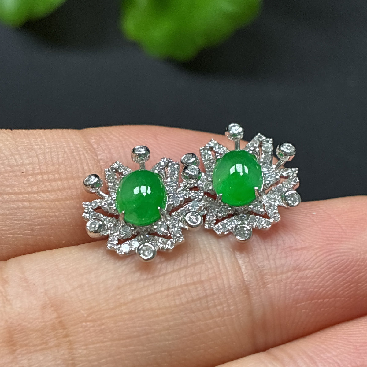 Jadeite Inlaid Earrings 18K