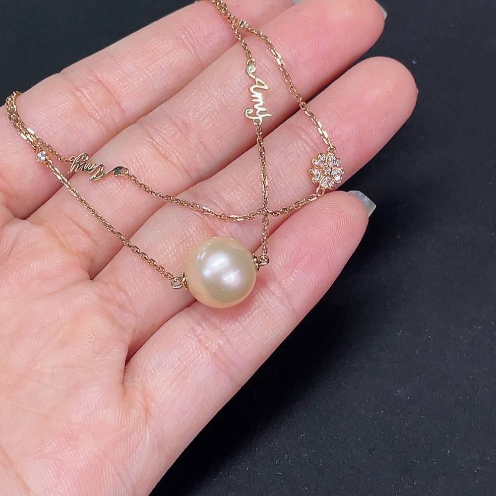 18K gold pearl bracelet with diamond accents, total weight approximately 4.17g, pearl size about 10.8mm