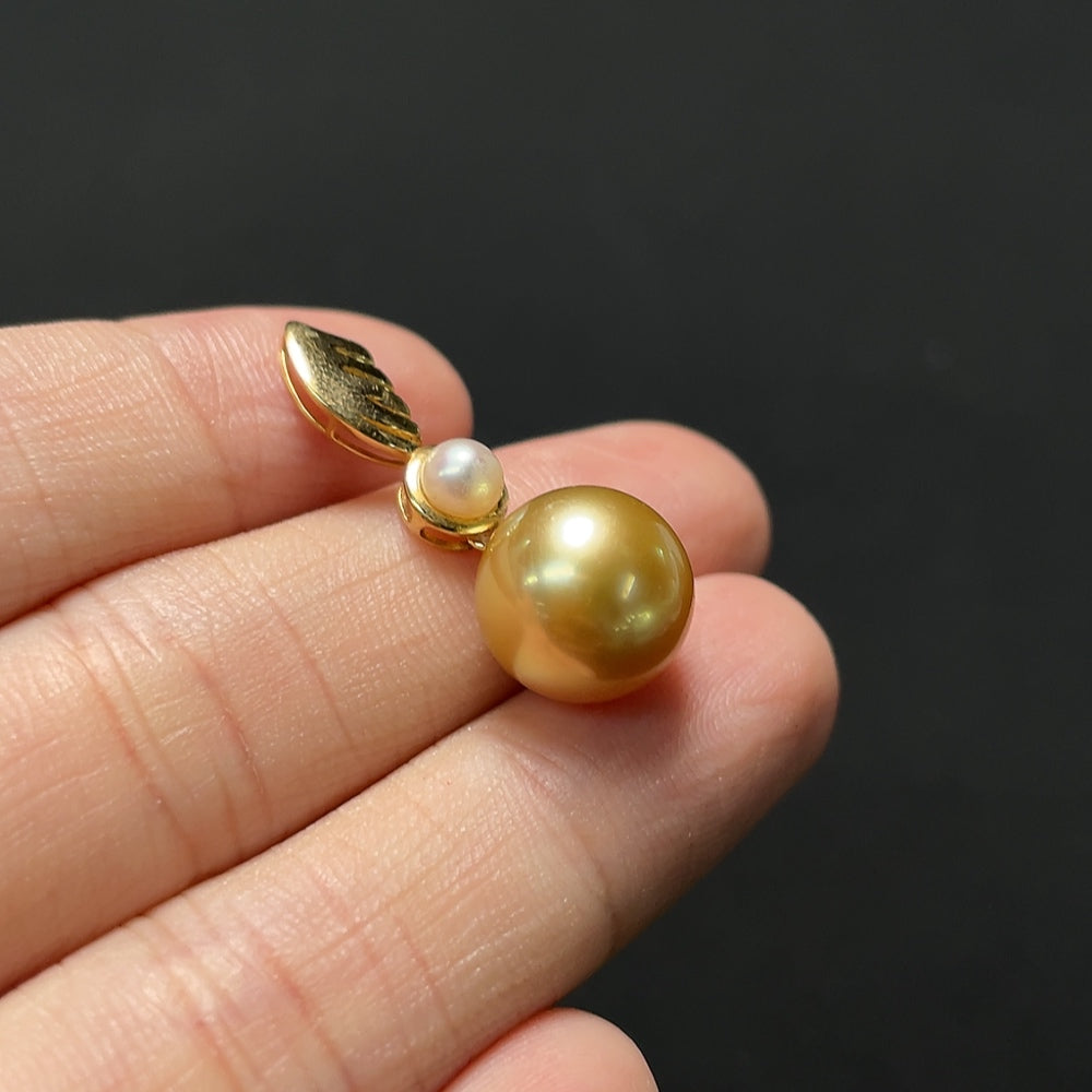 Seawater pearl pendant with white pearl, 18K gold color, HKHQ necklace, approximately 10.5mm in size, total weight 2.42g