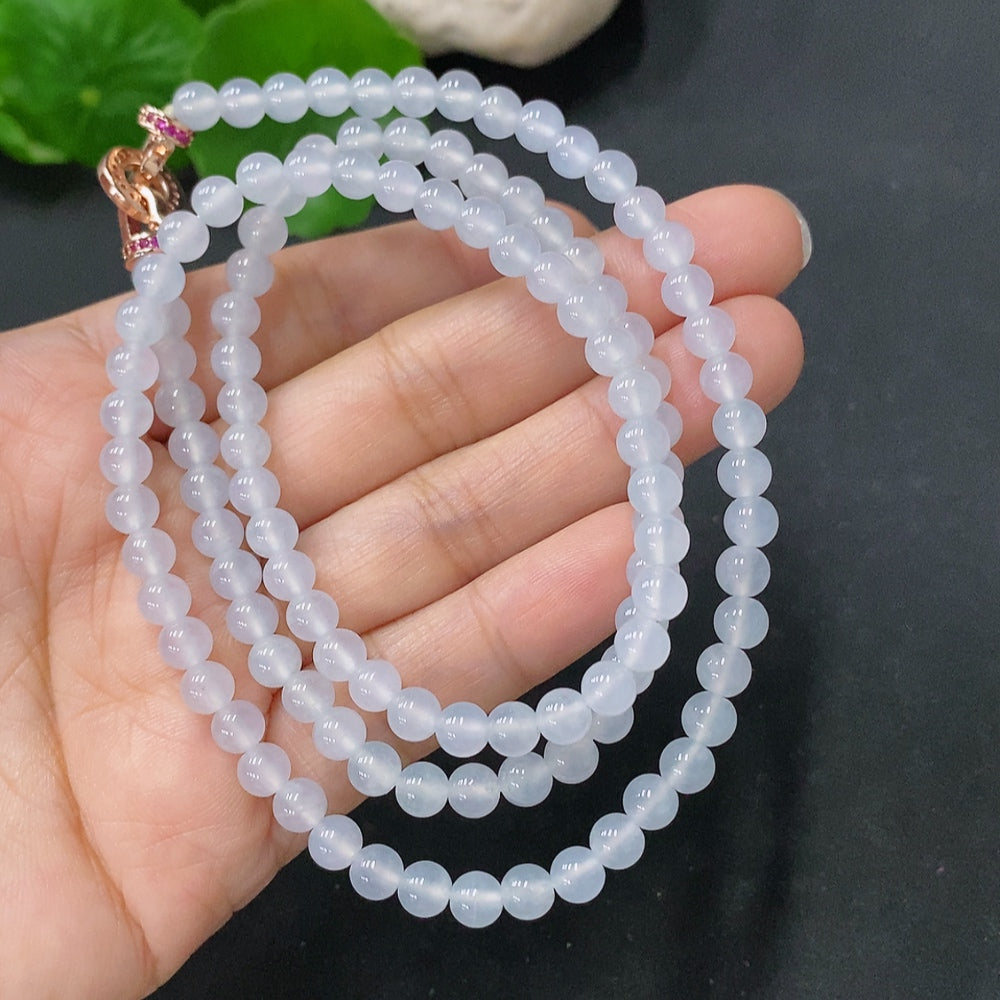 HUILIU HQ jadeite bead necklace with 5mm beads, non-gold, weighing approximately 26.26g, displayed on a neutral background.