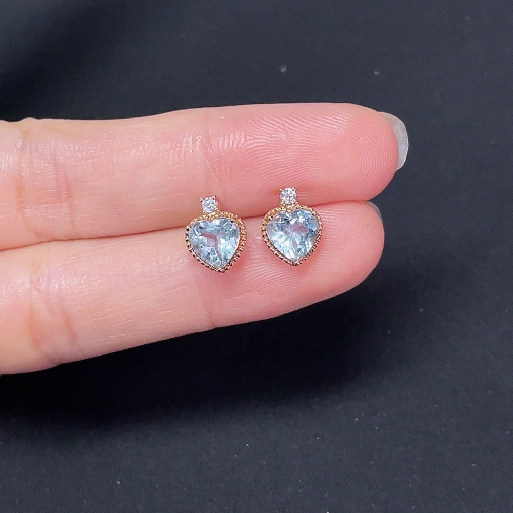 Aquamarine Stud Earrings 18K Gold Accented with Diamonds
