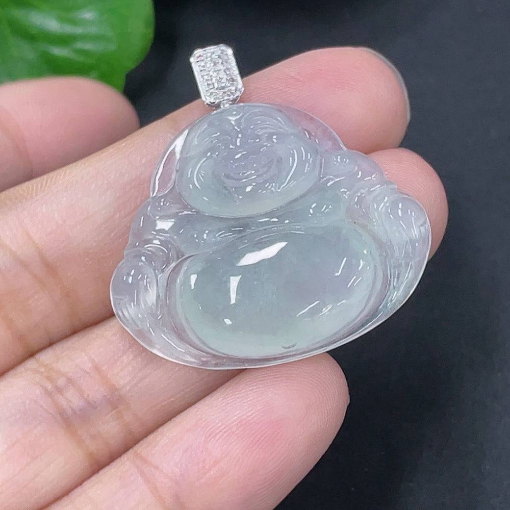 Jadeite Buddha pendant with 18k gold accents and diamond details, weighing approximately 5.92g, from HUILIU HQ.