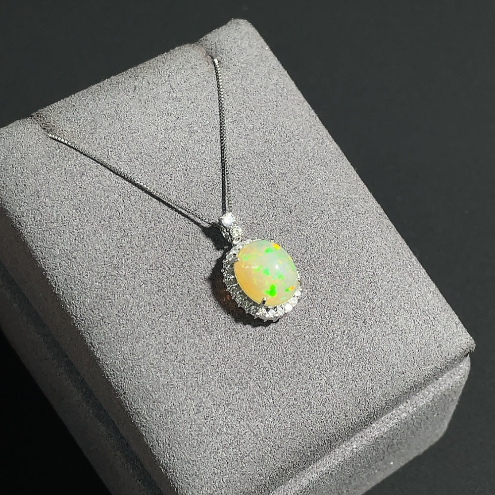 Opal Necklace with Diamond Accents, Pendant Pt87%, Chain Pt84%