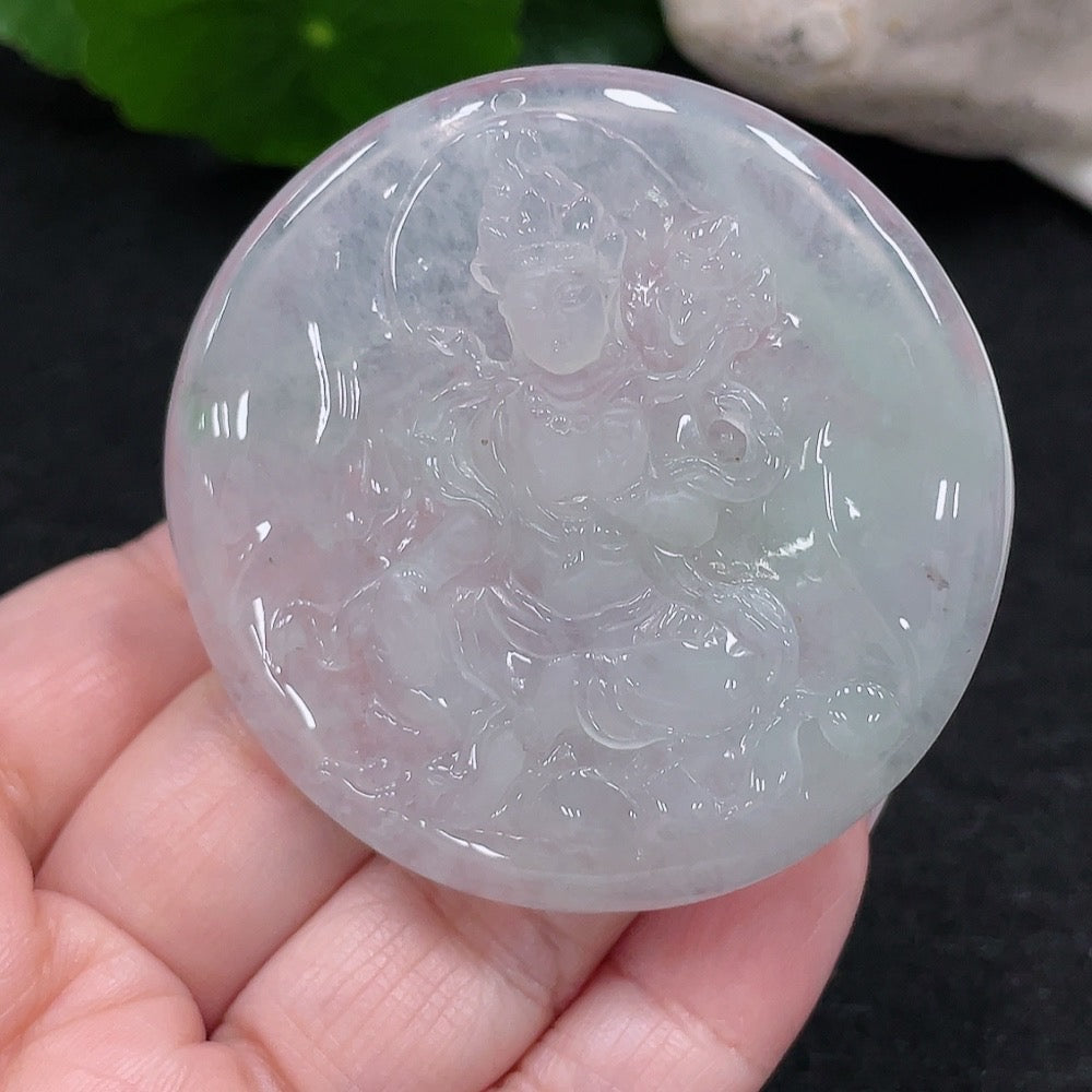 Jadeite Guanyin Pendant, Total Weight Approximately 26.2g