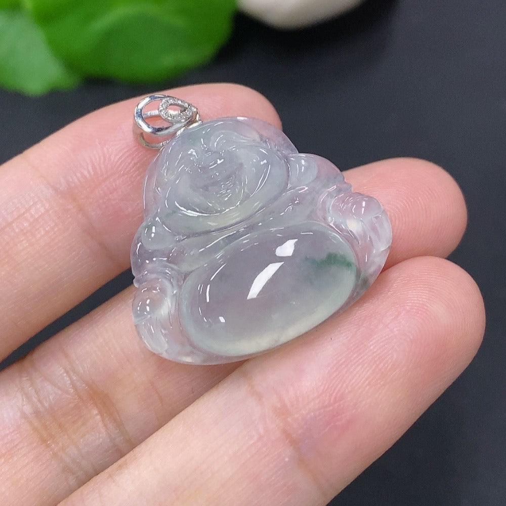 Jadeite Buddha Pendant with 18K Gold Clasp, Diamond Accents