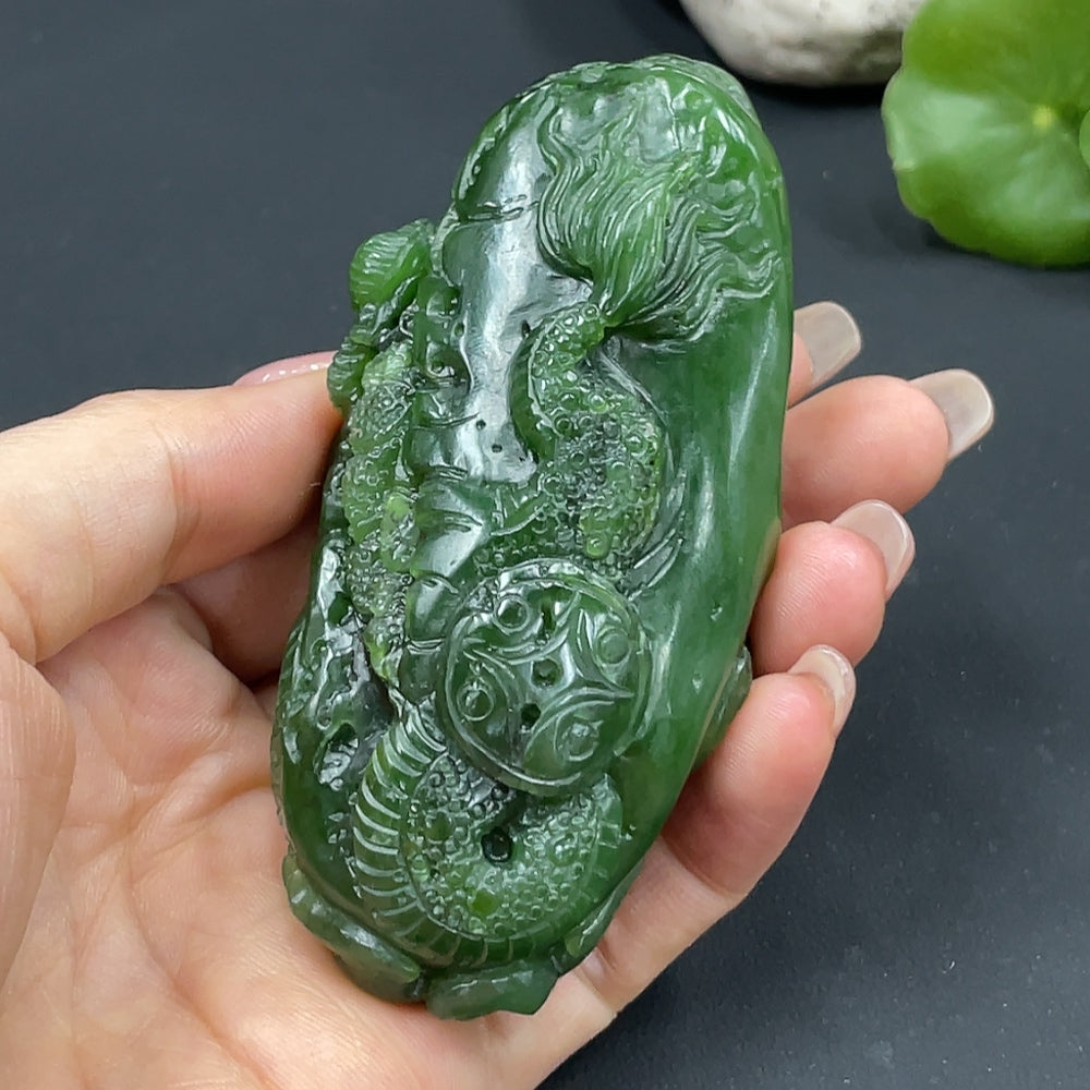 Hetian Jade Handheld Carving Dragon Total Weight About 173.9g