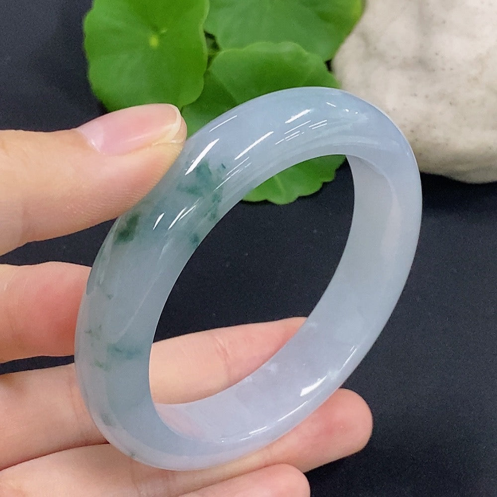 HKHQ jadeite round bangle bracelet, size 52.8, weighing 55.88g, featuring smooth, polished jadeite with a glossy finish.