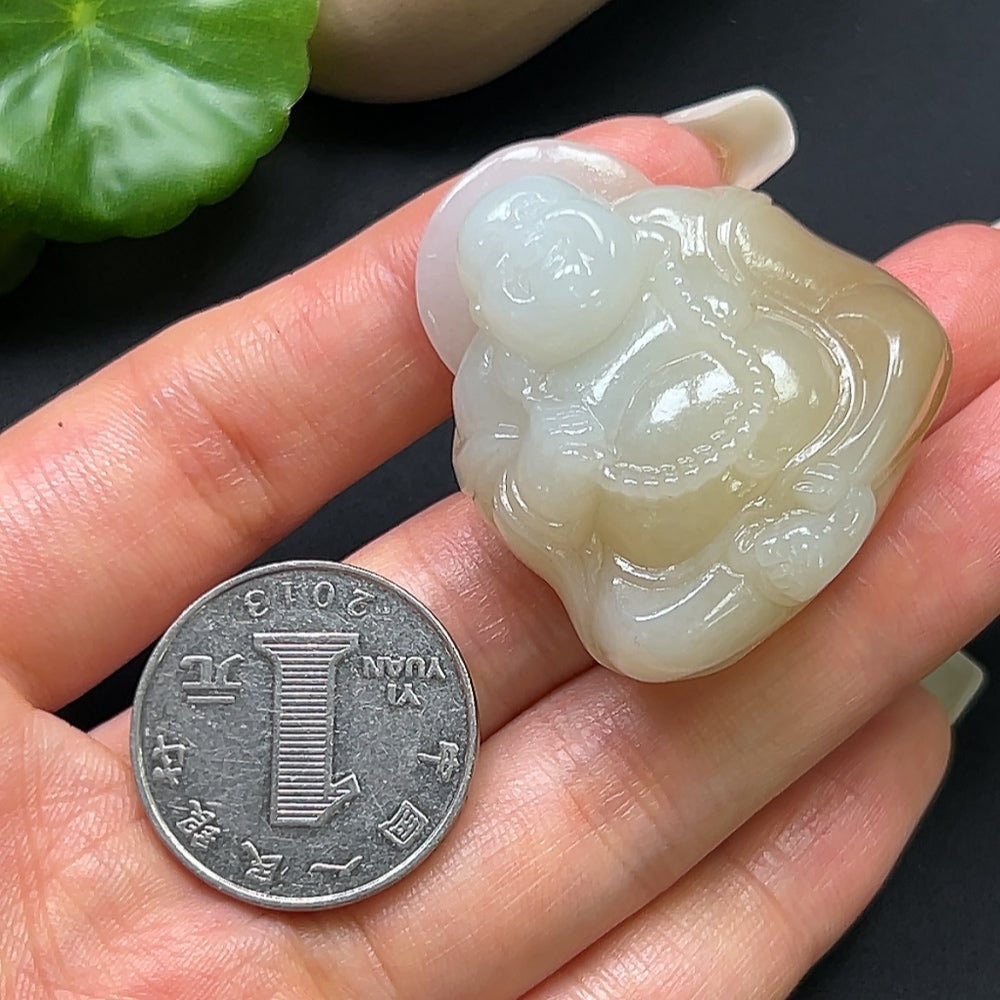 HKHQ Hetian Jade Buddha pendant necklace featuring a smooth, polished jade Buddha charm on a delicate chain.