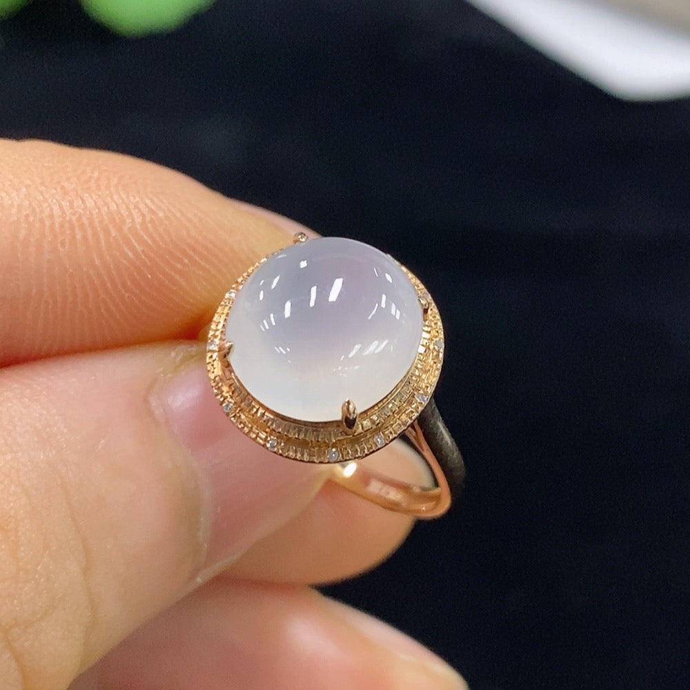 Jadeite and Diamond Ring, 18K Gold, Total Weight Approx. 2.32g, Size 13