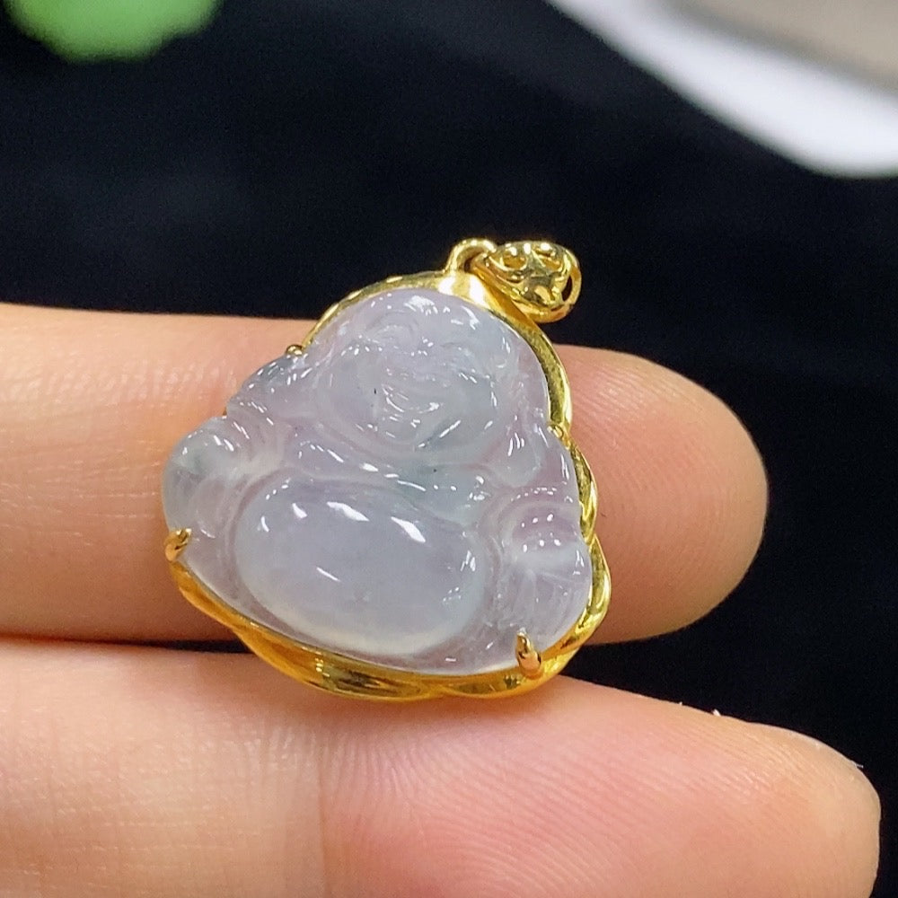 Jadeite Buddha Pendant with 18k Gold Mounting, Total Weight Approximately 2.85g