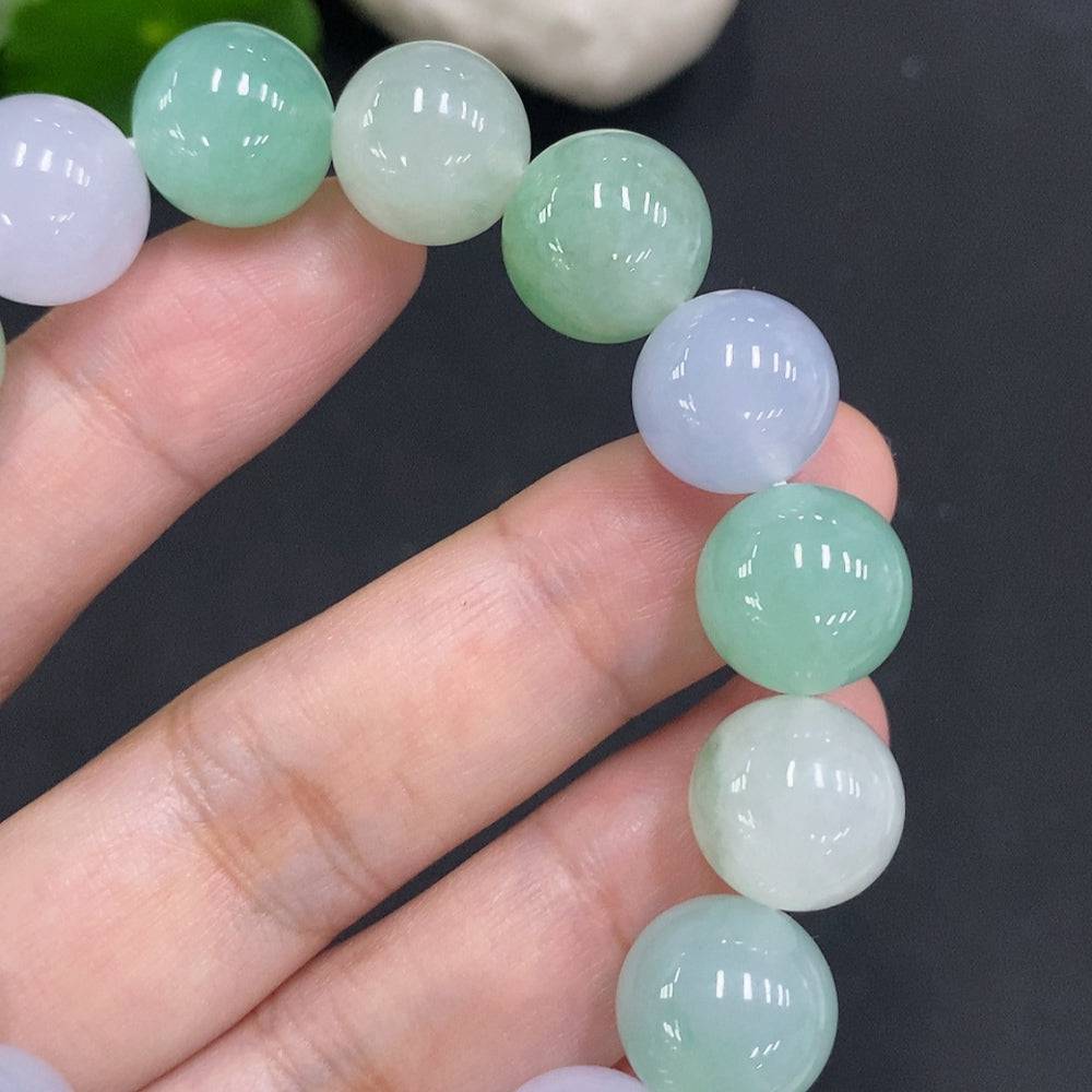 HUILIU HQ jadeite bead necklace with 12mm jade beads, approximately 54.5g, showcasing smooth, polished jade jewelry.