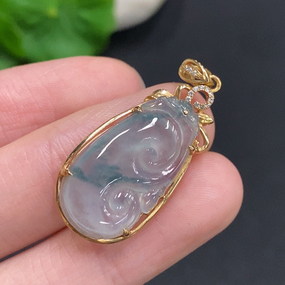 Huiliu Jadeite Ruyi pendant with intricate carvings, showcasing smooth green jade and traditional Chinese design.
