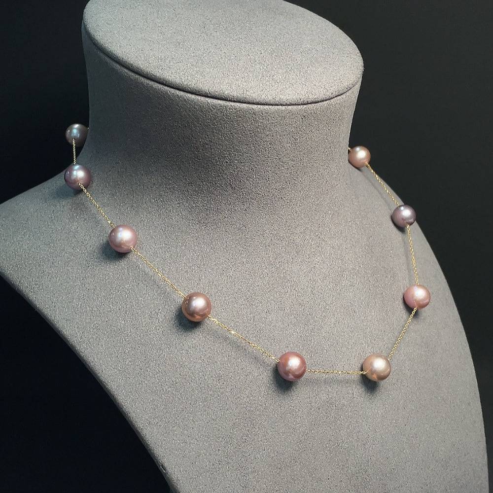 HUILIU HQ 18k pearl bead necklace with 15.25g weight, approximately 9.8 meters long, featuring lustrous pearl beads.