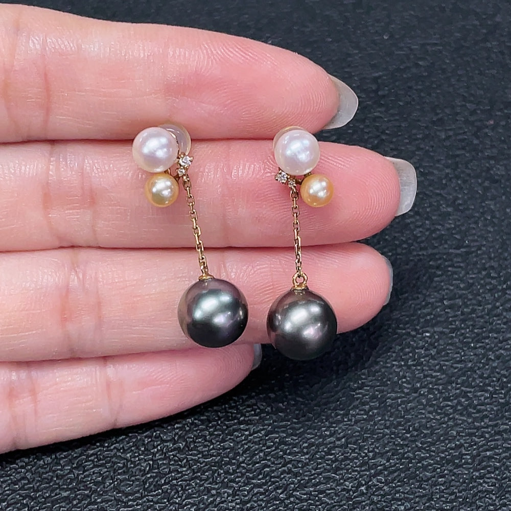 Seawater Pearl Earrings Color Origin Undetermined 18K Gold Non-Diamond Size About 9.2mm