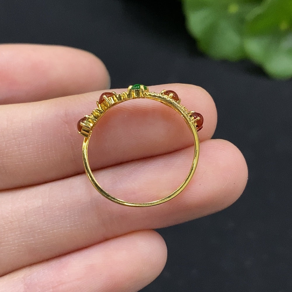 Jadeite Cabochon Ring 18K Gold Size 13 Accented with Diamonds Total Weight Approx. 0.98g