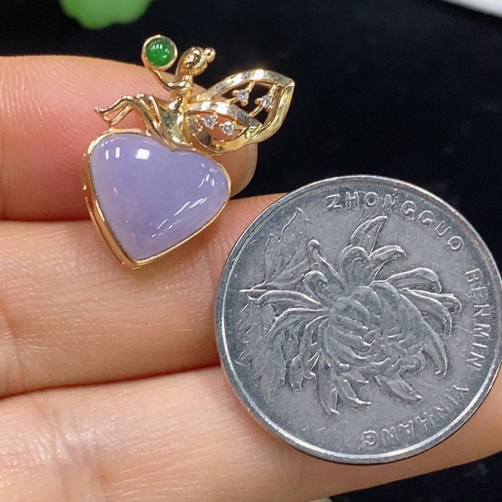 Huiliu Jadeite heart pendant with inlaid design, featuring smooth green jade in a polished jewelry setting