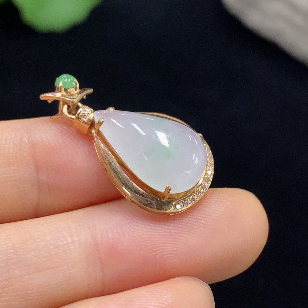 Jadeite Pendant with 18K Gold and Diamond Accents, Total Weight Approximately 2.18g